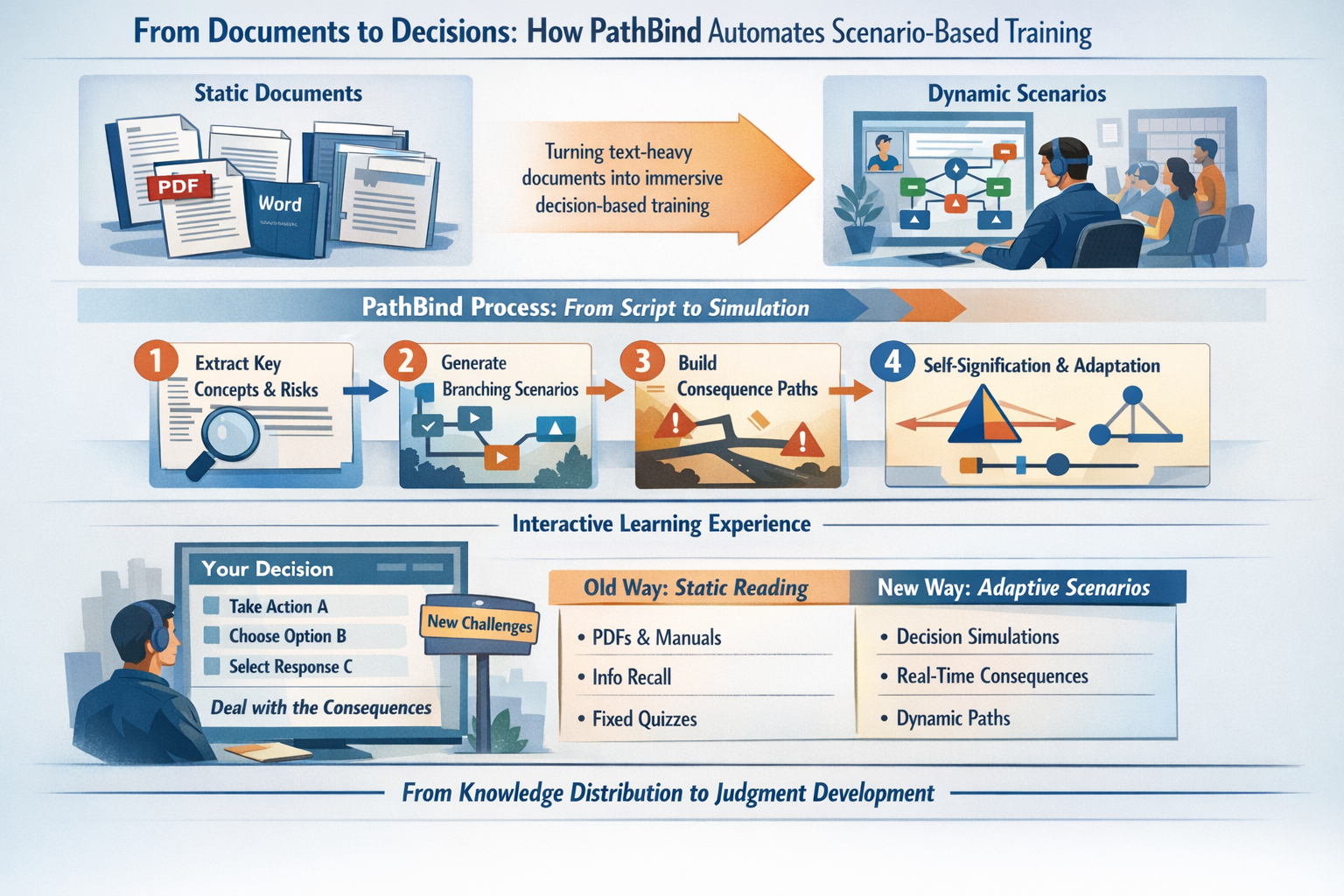From Documents to Decisions: How PathBind Automates Scenario-Based Training